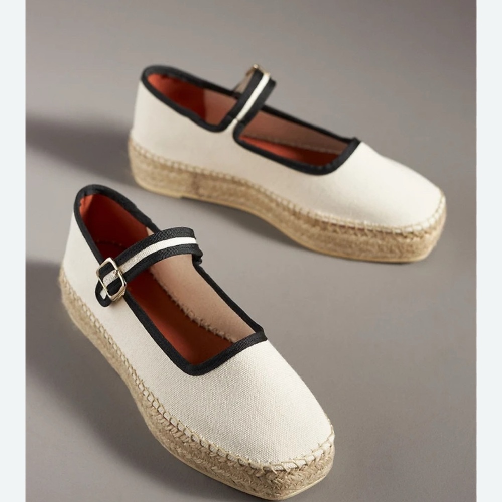 Maeve Cream and Black Espadrille Flats